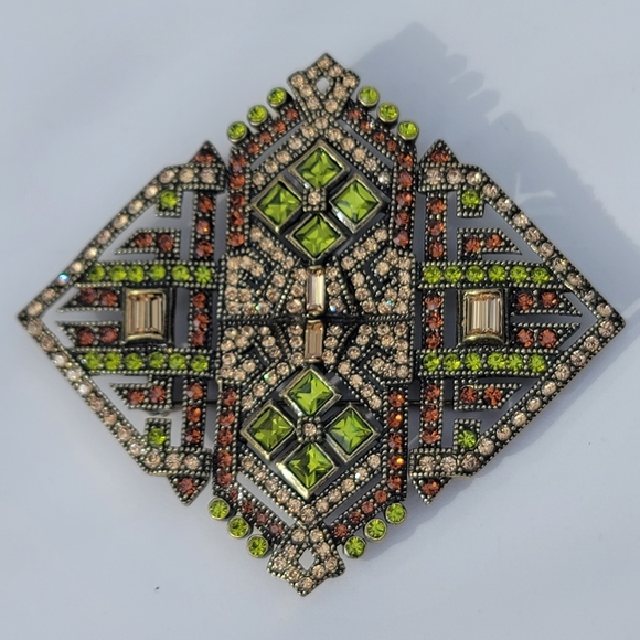 Heidi Daus Pendant Brooch Multicolor Green Brown Yellow Art Deco Diamond Shape - Picture 11 of 14